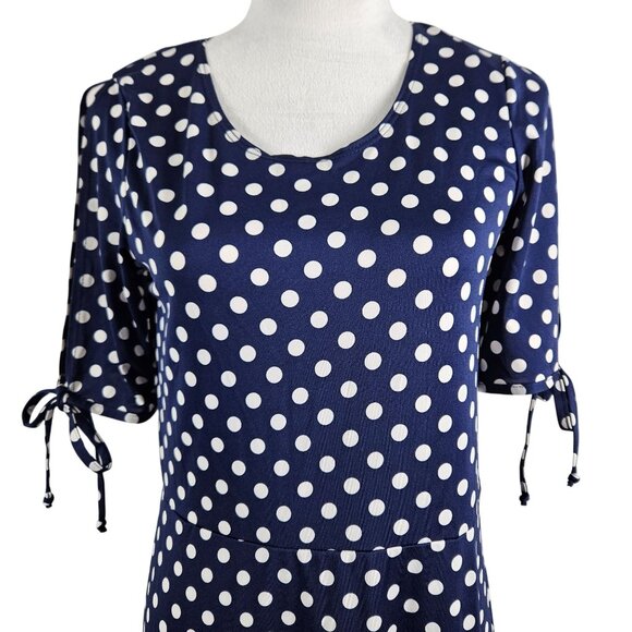 Star Vixen Womens Large Polka Dot Navy Maxi Dress Tie-Sleeves & Keyhole Back - Picture 5 of 11